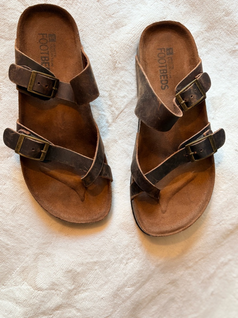 White Mountain Brown Leather Dual-Buckle Sandals